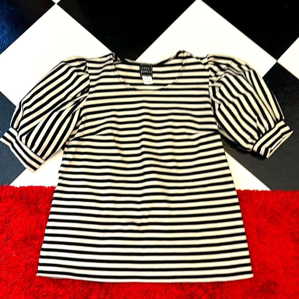 Coco Bianco M striped puffed sleeve blouse NWOT